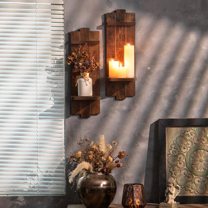 Walasis Large Candle Sconces for Farmhouse - 19.7 Inch Wood Candle Holder Wall Decor Set of 2 - Rustic Wall-Mounted Floating Shelf for Fireplace Mantel Bedroom Living Room