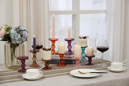 GMWD 3 Pcs Glass Candle Holder Set Clear, Amber Candlesticks Holders Pillar Taper Candles Tealight Stand for Wedding Centerpieces Home Decorations Dining Table
