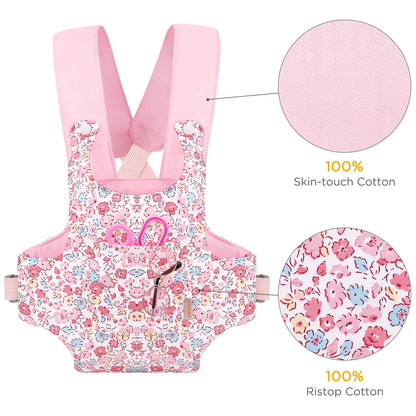 GAGAKU Baby Doll Carrier Stuffed Animal Carrier for Girls Doll Accessory Adjustable Straps for 12 to 20 inch Reborn Baby Dolls - Pink Flowers