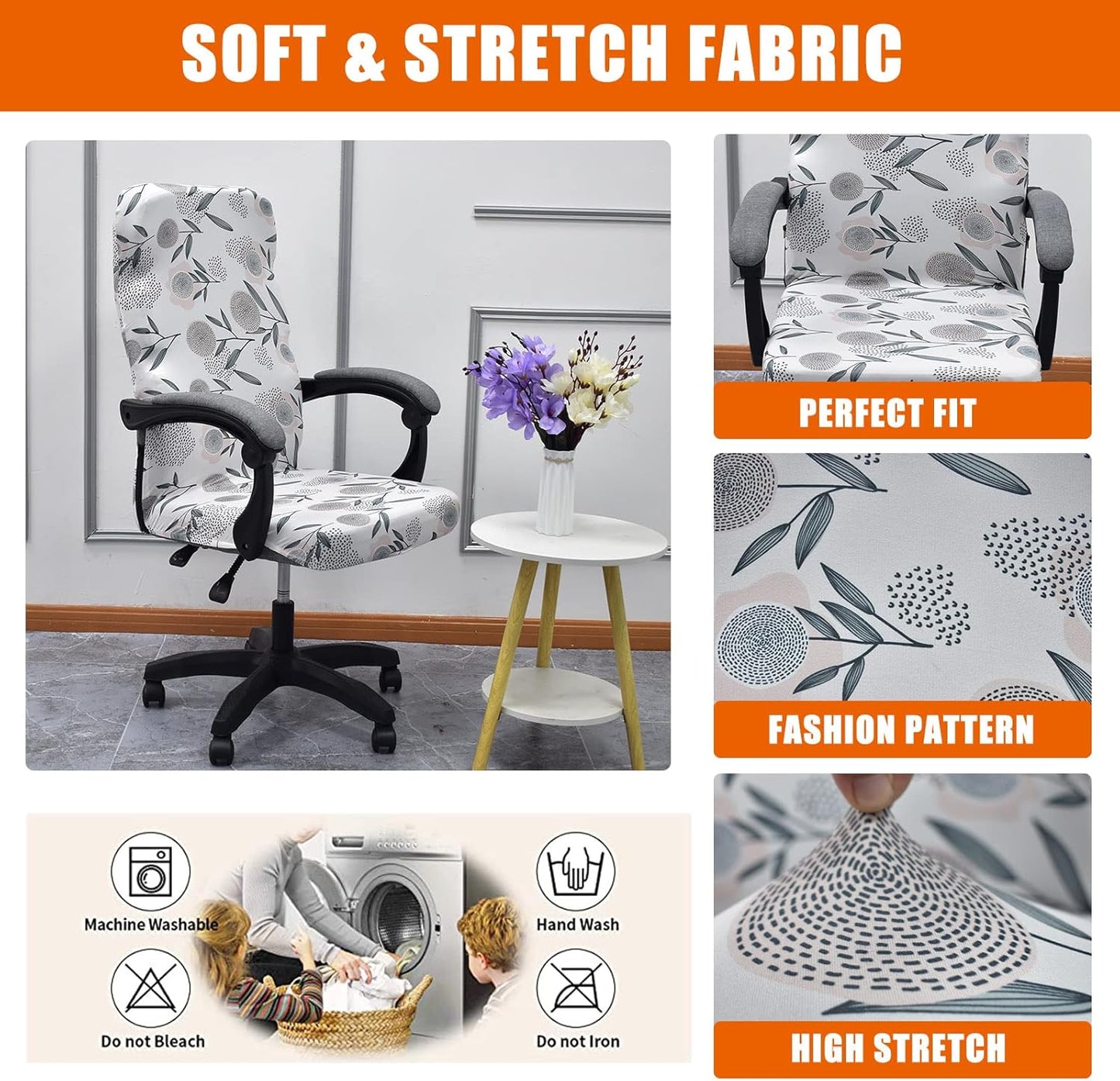 CRFATOP Stretch Computer Office Chair Cover with Durable Zipper, Universal High Back Chair Slipcover