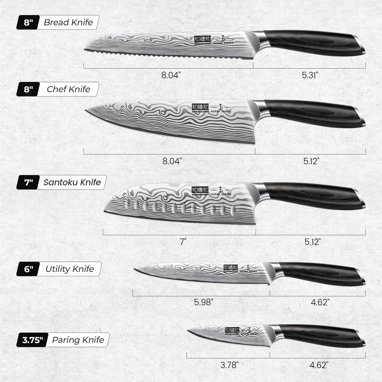 HOSHANHO 5 Pieces Knife Set, Professional Powder Steel Chef Knife Set, Ultra Sharp Japanese Kitchen Knives Set with Ergonomic Pakkawood Handle
