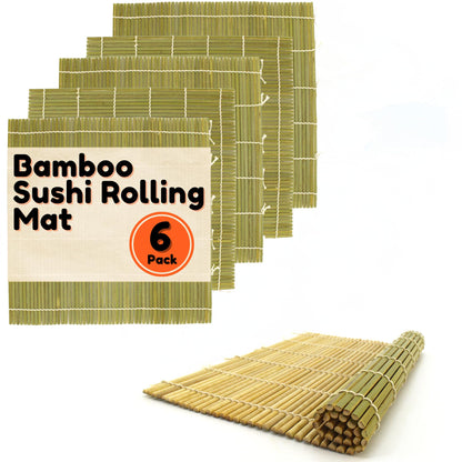 BambooMN 6x Green Bamboo Sushi Rolling Mat Set, Bulk Sushi Roller Mats 9.5", All Natural Bamboo