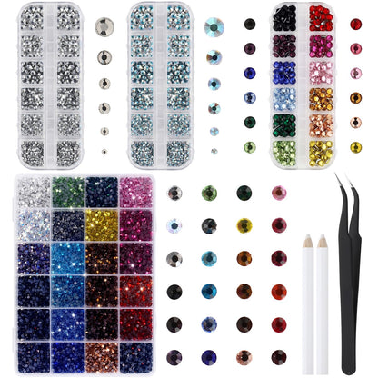 Whimsibelle 20000 Pcs Glass Hotfix Rhinestones for Bedazzling Mixed 24 Colors SS10, 12 Colors SS16, Bedazzling Kit Flatback Crystal AB Rhinestone with 2 Picking Pen 1 Tweezer for Crafting, Cloth, Nail