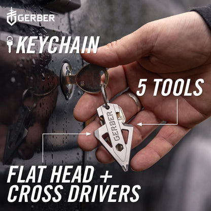 Gerber Gear Broadhead Keychain 5-in-1 Multitool, Clips to Pocket or Keychain with Bottle Opener, Flat Head Driver, Package Opener, Cross Driver and 1/4" Socket, EDC Gear for Everyday Carry