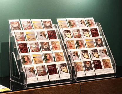 5 Tier Card Stand, 2 Pack Clear Card Display for Greeting Cards, Postcards, Stickers,Sports Cards,Trading Card,Tiered display rack,Retail Photos Shelf for Vendors Craft Collection Show (2Pack-5Tier)