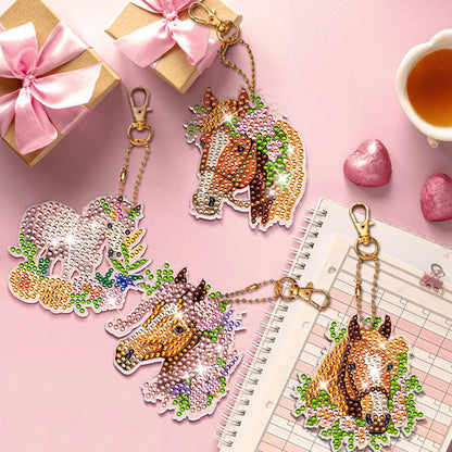 KAPOAOAO 12 Pcs Horse Diamond Art Painting Keychains, DIY 5D Double Sided Drill Diamond Art Painting Kits for Horse Western Cowboy Theme Party Home Arts Crafts Decoration Supplies
