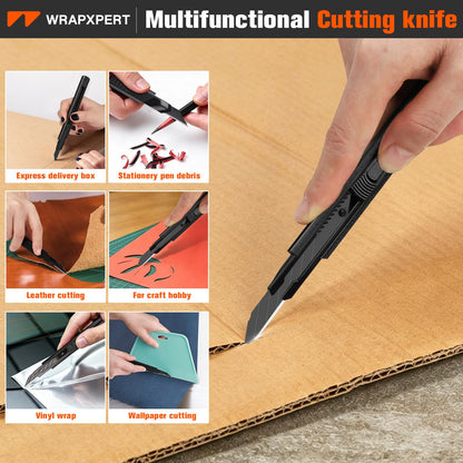 WRAPXPERT Utility Knife Retractable with 30 Degree Snap Off Blade,Box Cutter for Carton,Razor Knife Exacto Craft,3 Pack Retractable Knife for Office,Home Use,with 30 Extra 9mm Blades