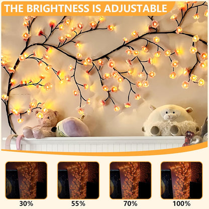 4FT 48LED Timer,8 FNHMSL Cherry Enchanted Willow Vine Lights, Pink Cherry Blossom Tree Branch Lights for Wall, Remote