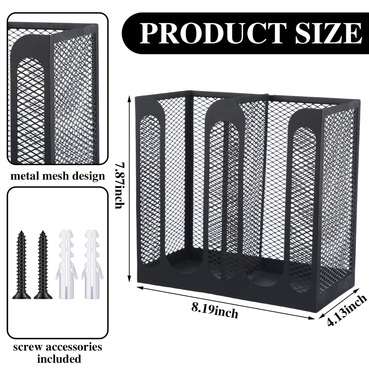 Maxcheck Metal Mesh Cup and Lid Holder Coffee Paper Cup Dispenser Lid Holder Storage Organizer Countertop or Wall Mount for Coffee Bar, Kitchen, Breakroom(2 Compartments,8.2 x 4.1 x 7.9 Inch)