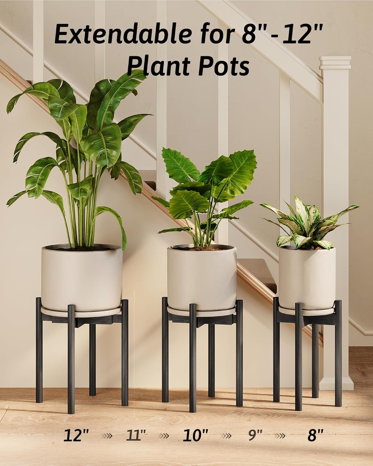 8 9 10 11 12 Inches, GENTINGBRO Adjustable Plant Stand Indoor, Bamboo Plant Stand Fits Small Corner Planter Holder