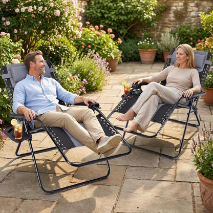 400 lbs, Sweetcrispy Zero Gravity Chairs, Foldable Patio Reclining Chairs with Adjustable Pillow & Cup Holder