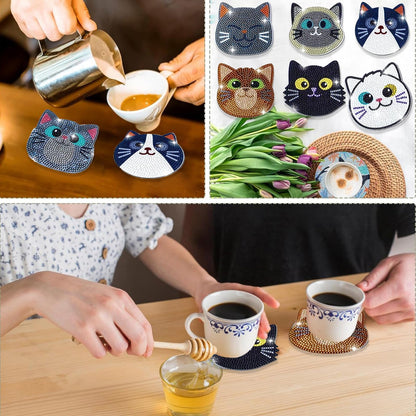 ACSAUMMY 10pcs Diamond Art Coasters Kits Cat Diamond Painting Coasters Kits with Holder Cork Pads Board DIY Cute Cat Diamond Set for Adults Beginners Crafts Supplies Gift Arts Room Dector