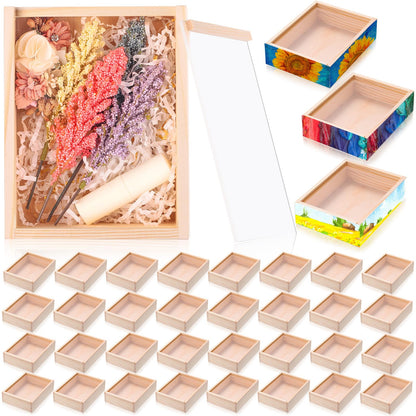 Thyle 12 Pcs 4.9 x 6.3 Inch Unfinished Wood Boxes with Acrylic Lids Small Unfinished Shadow Wood Boxes Crafts Gift for Flower DIY Wedding Party Favor Supplies