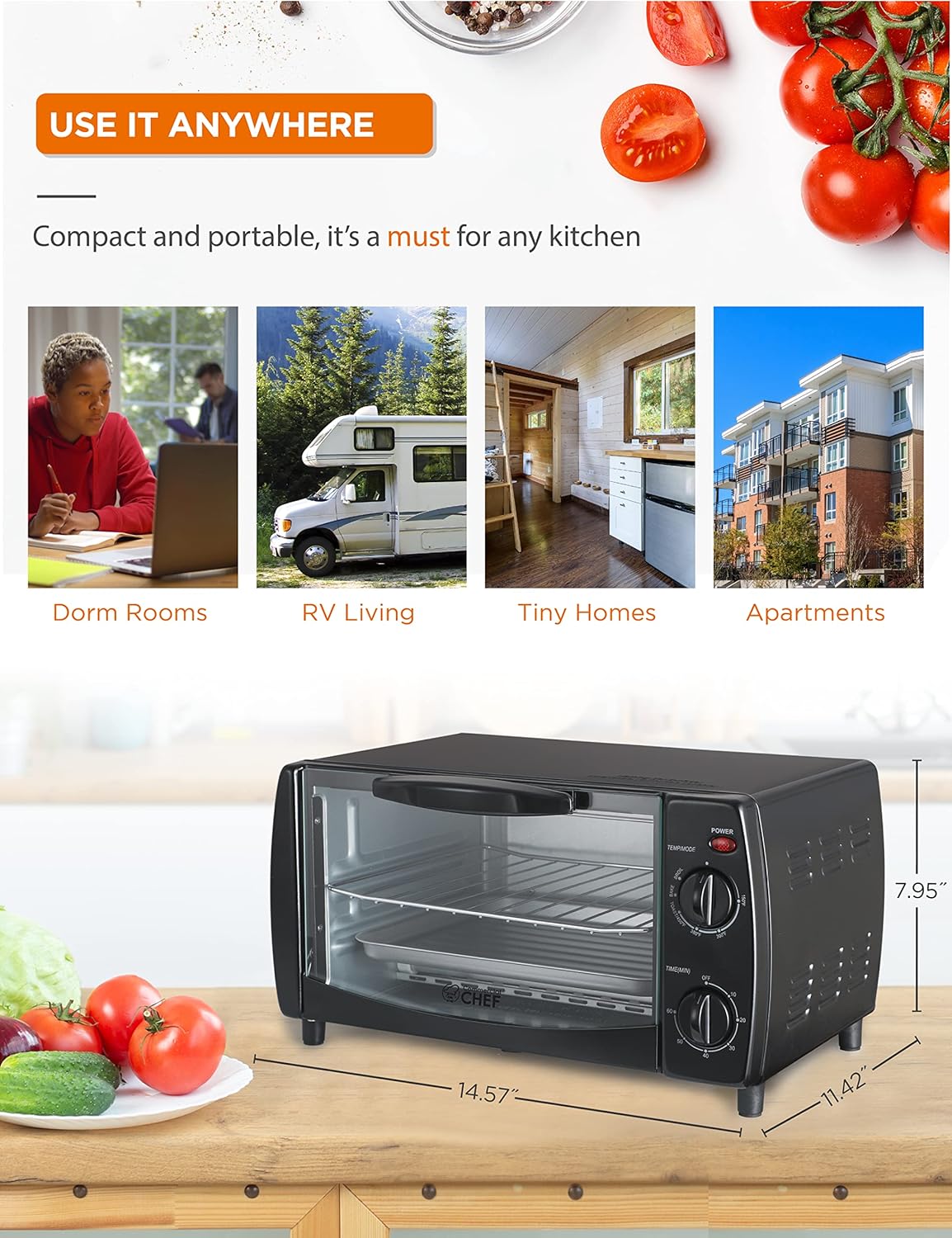 Commercial Chef 10 Liter Mechanical Toaster Oven, 4 Slice