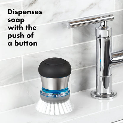 OXO Steel Palm Brush with Soap Dispenser - Perfect for Dish Cleaning