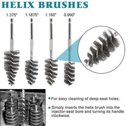 BELIFLY Professional Diesel Injector Seat Brush Cleaning Kit 8090S on Cylinder Heads Stainless Steel