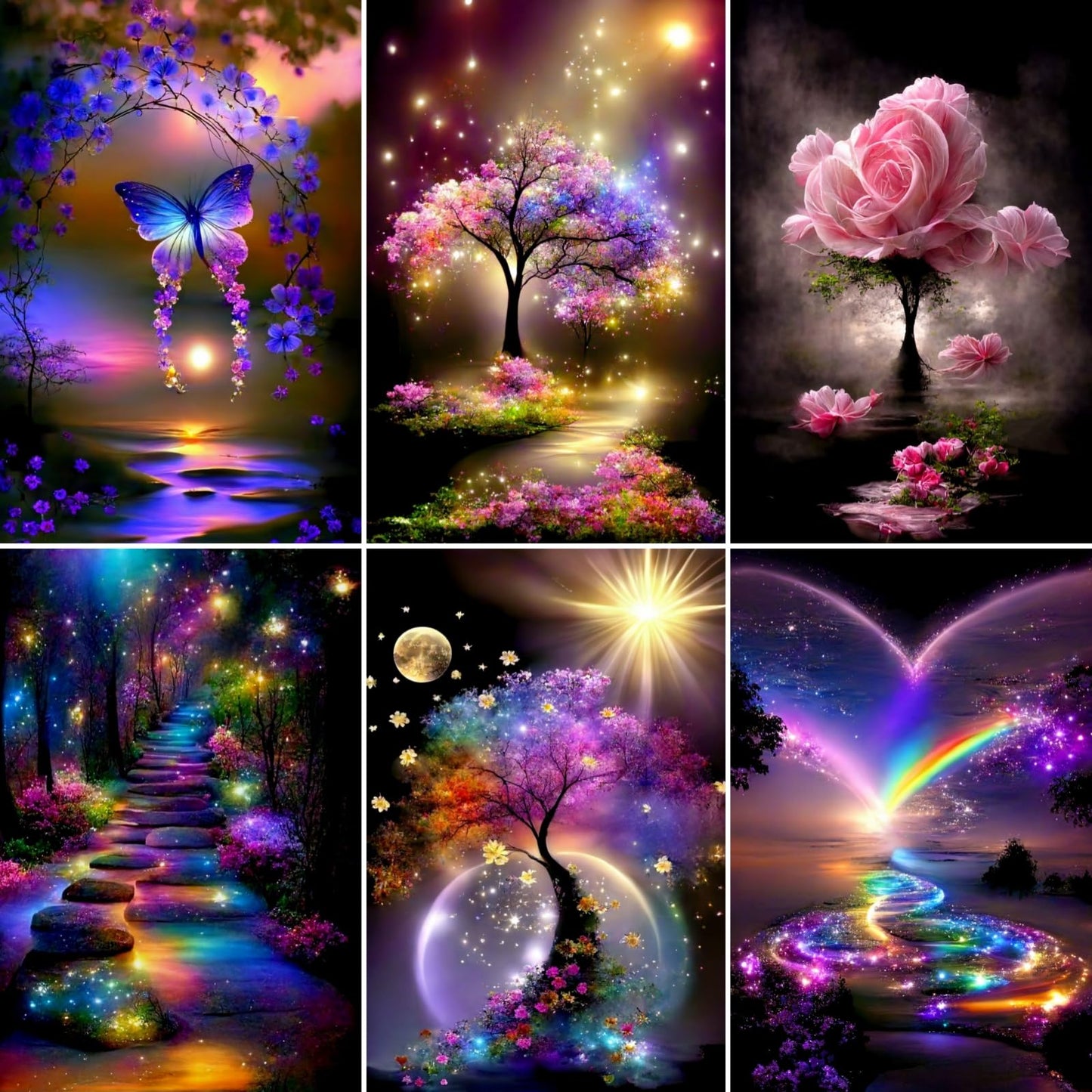 6 Pack Diamond Art Kits for Adults, Butterfly Flower Landscape 5D Diamond Painting for Adult Beginners, DIY Full Drill Round Gem Painting Dot Art Sets, Home Wall Decor 9.8x13.8 Inch