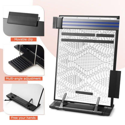 Flutesan Knitting Pattern Holder with 4 Replacement Magnets Knitting Chart Keeper Black Magnetic Cross Stitch Supplies and Accessories Cross Stitch Pattern Holder for Crochet, 13.78 x 8.27 Inch