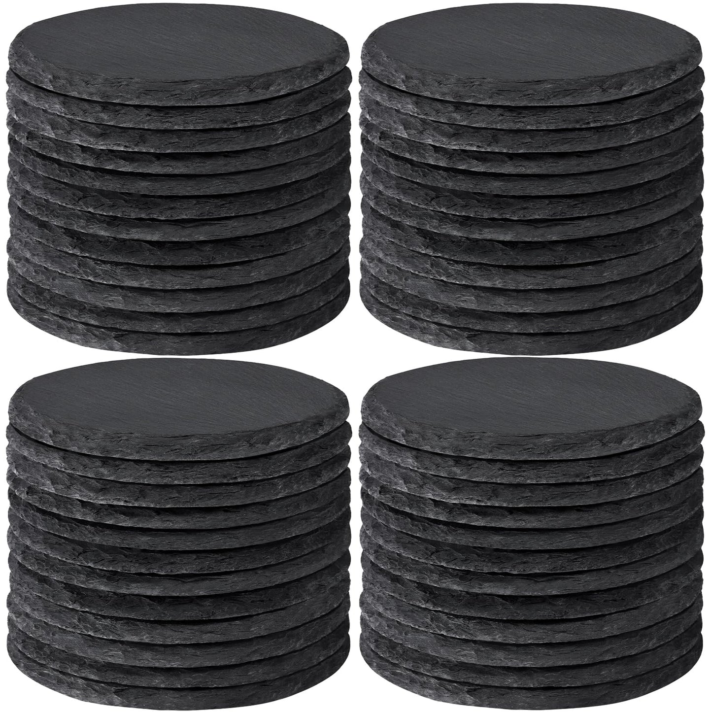48 PCS Round Slate Drinks Coasters Bulk for Laser Engraving, MAPRIAL 4 Inch Handmade Black Rustic Stone Coaster Laser Blanks with Anti-Scratch Backing for Engraver, Wedding, Gifts, Home Decor, Bar