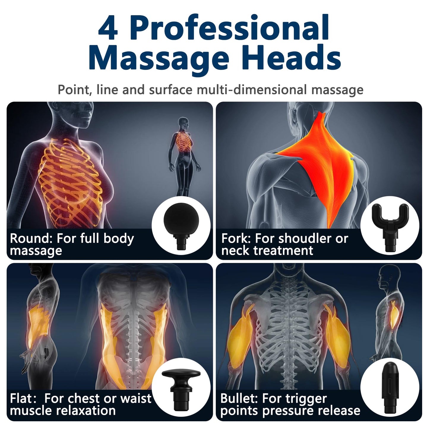 Massage Gun with Upgraded Extension Handle, Back Massager for Pain Relief Deep Tissue, Muscles/Neck/Shoulders/Waist/Legs Massager with 4 Massage Heads & 6 Speed Levels & 3 Massage Modes