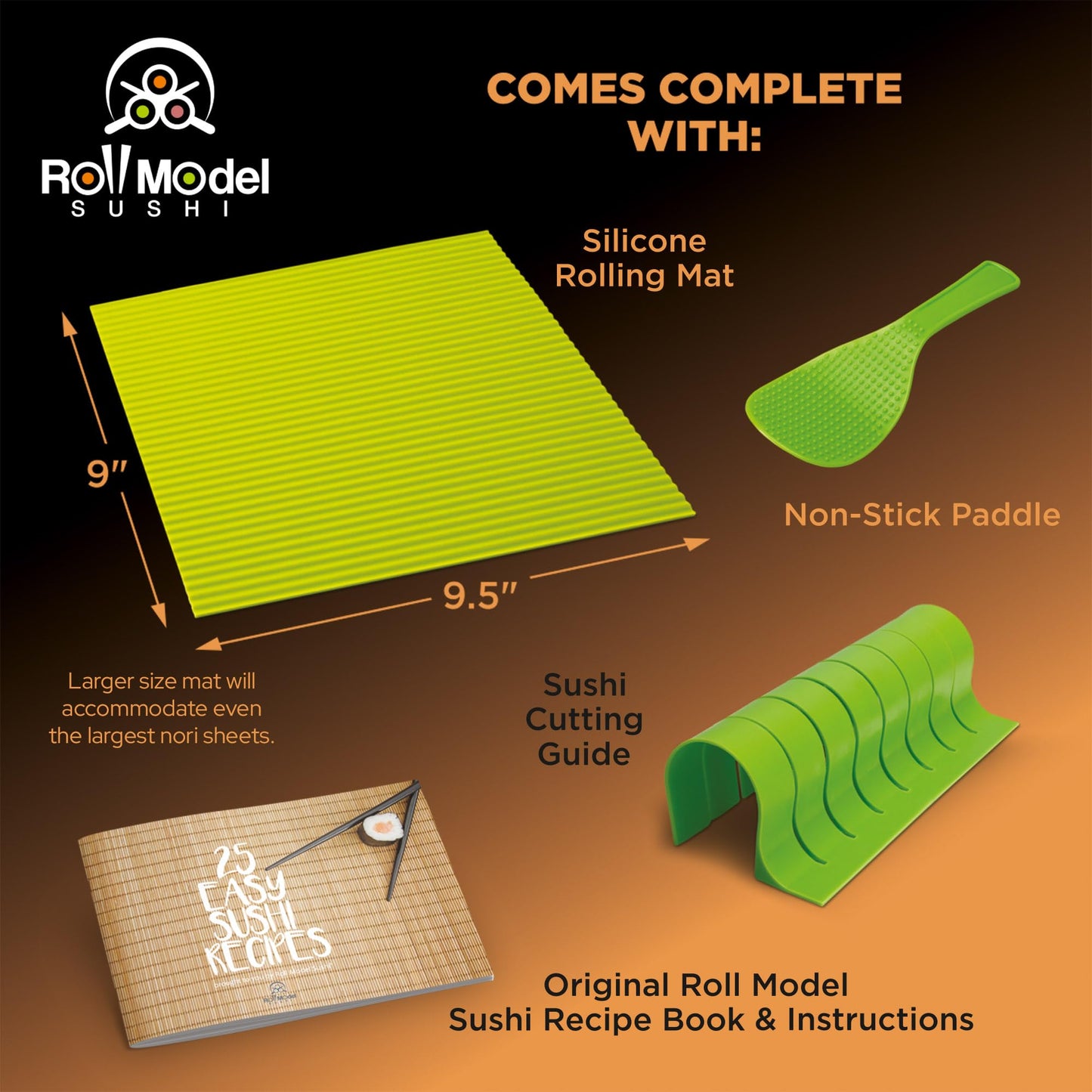 Sushi Making Kit - Home Cooking Gift Set for Kids and Adults - Silicone Sushi Roller With Recipe Book - DIY Sushi Maker Mold