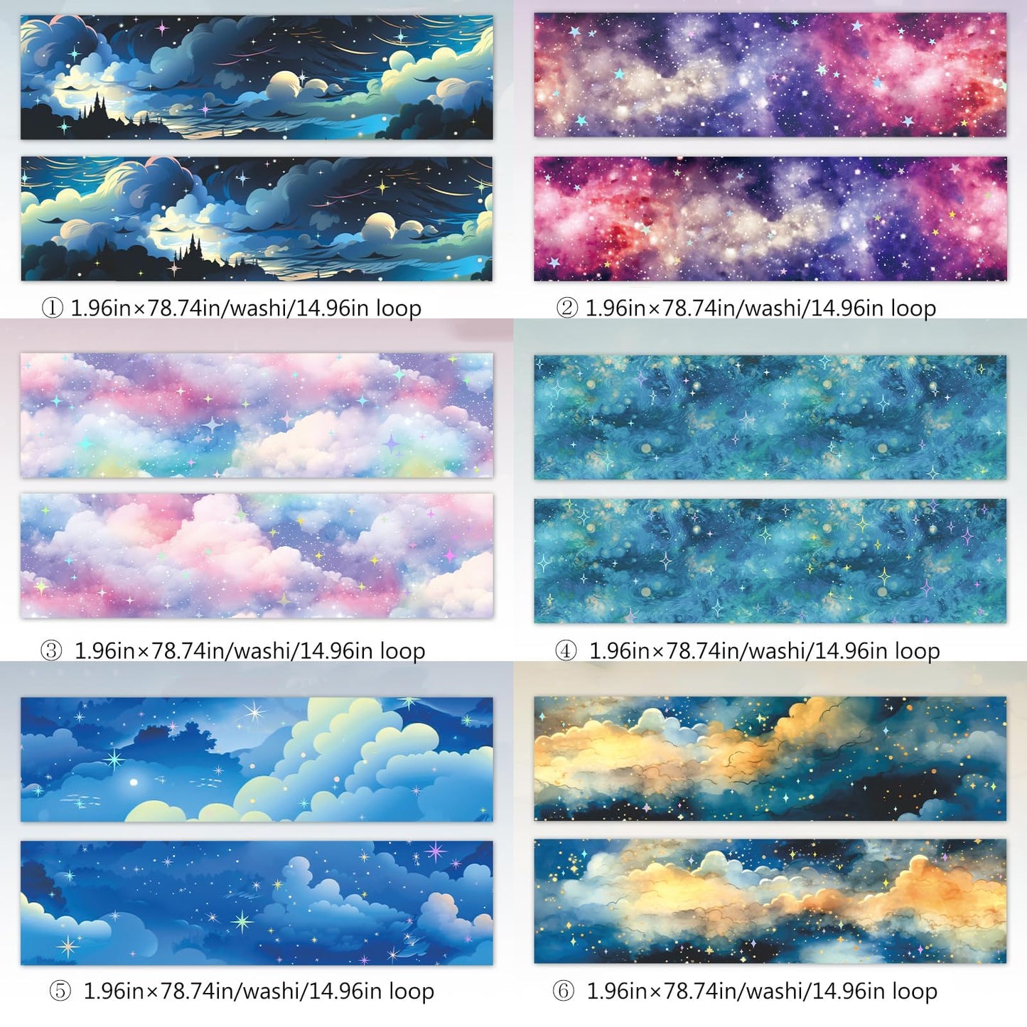 Frekyar 6 Rolls of Cloud Washi Tape Stickers Sets for Junk Journal Supplies, Star Themed Journal Stickers for Scrapbooking, Journaling,Planer (Rainbow)