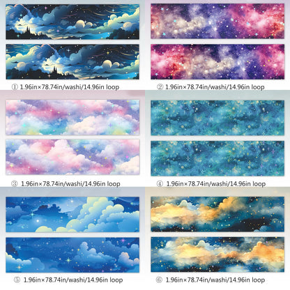 Frekyar 6 Rolls of Cloud Washi Tape Stickers Sets for Junk Journal Supplies, Star Themed Journal Stickers for Scrapbooking, Journaling,Planer (Rainbow)