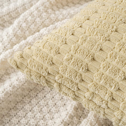 MIULEE Euro Sham Pillow Covers - Soft Corduroy Boho Striped Design | 24x24 Inch Beige for Modern Home Decor