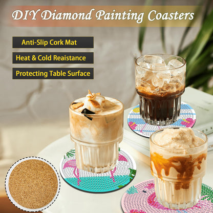 JeCuiK 8 Pcs Flamingo Diamond Painting Coaster Kit DIY Diamond Art Coasters with Holder Diamond Coasters Diamond Art Painting Kits for Adults Beginner Art Crafts Supplies