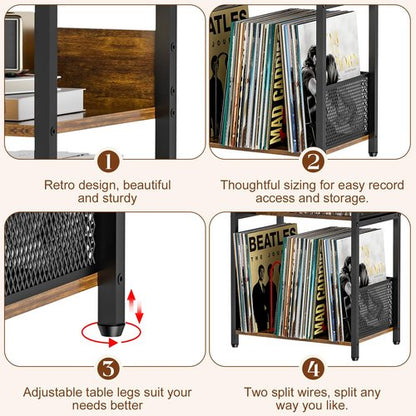 Huxitocan Record Player Stand with Storage Up to 100 Albums and 40 CDs, 4 Tier Vinyl Record Storage for Living Room, Turntable Stand with Record Holder & Display Shelf