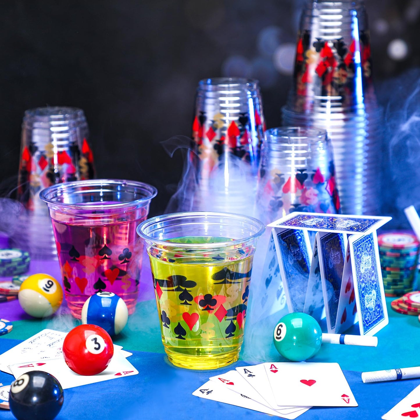 Uiifan 50 Pcs Casino Party Decorations Las Vegas Cups Casino Game Night Party Supplies 12 oz Poker Disposable Plastic Shot Cups for Hot Cold Drinking Office Home Dice Vegas Birthday Favors