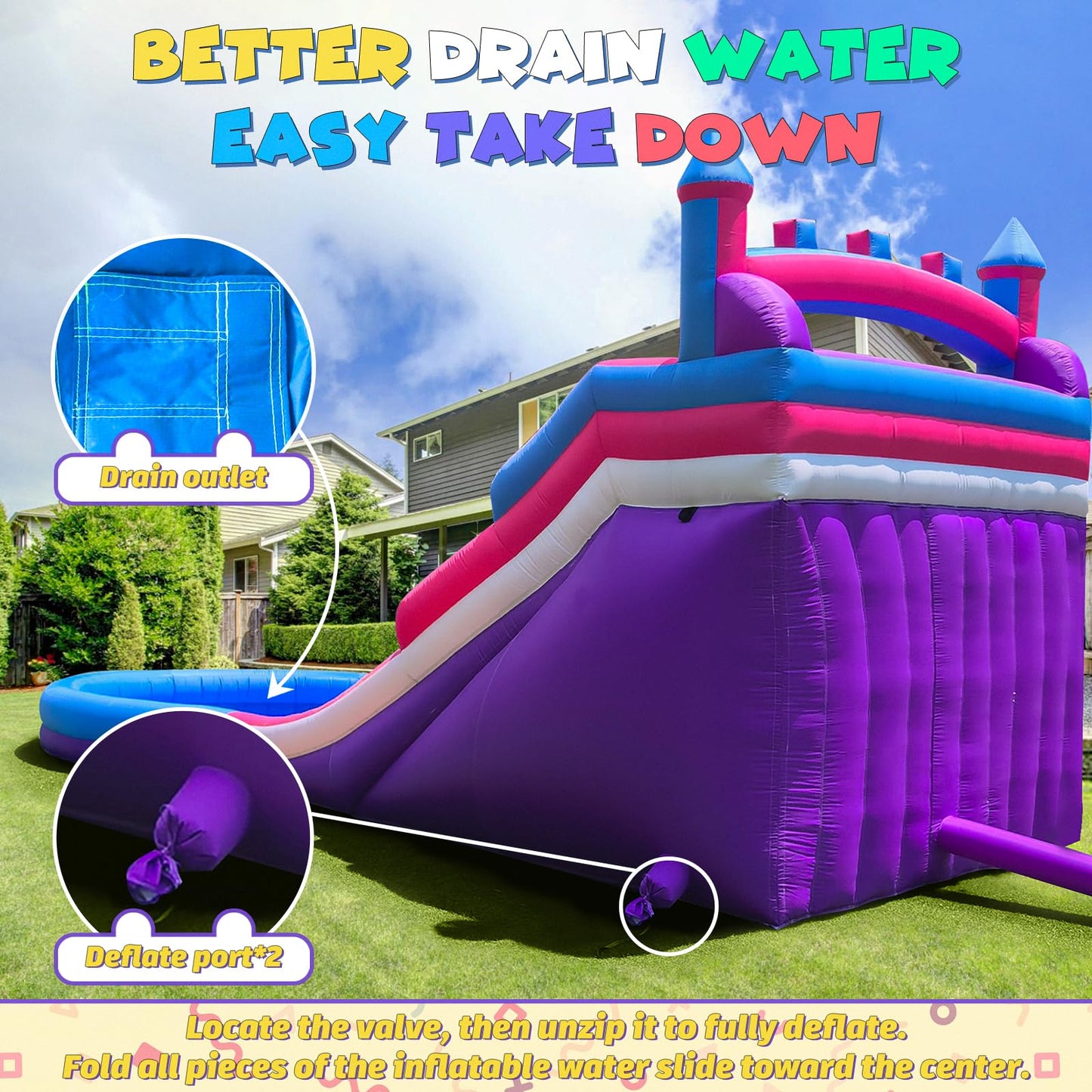 Grade Inflatable Water Slide for Kids and Adults, 21x12x9FT Giant Pink and Blue Water Slide with Blower and Double Slide, Water Slide Bounce House for Backyard Summer Party (Dual Slide Pink Waves)