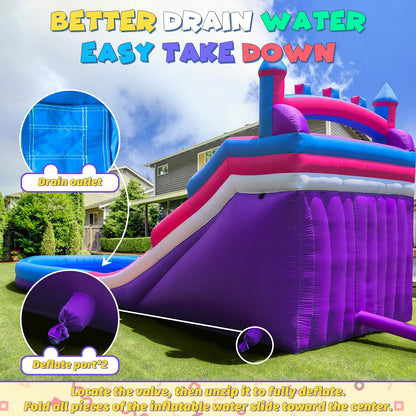 Grade Inflatable Water Slide for Kids and Adults, 21x12x9FT Giant Pink and Blue Water Slide with Blower and Double Slide, Water Slide Bounce House for Backyard Summer Party (Dual Slide Pink Waves)