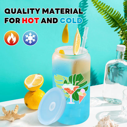 Joyclub 12 Pack Sublimation Blanks Bulk Frosted Glass Cups with Acrylic Lids16 OZ Borosilicate Can Glass Tumblers Wholesale for Beer Juice Soda Iced Coffee DIY Gifts