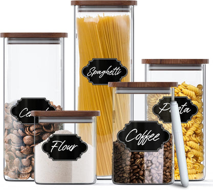 Essos Set (2) 80 oz Square Glass Jars with Wood Lids of fl Airtight and Stackable Storage Containers for Kitchen Pantry