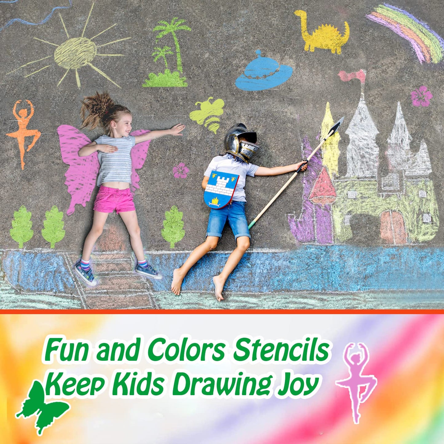 20 Pieces Stencils for Kids with 5 PCS Scratch Paper, 8 x 8 Inch Large Stencils Washable Craft Fun Chalk Template for Boys and Girls to Learn Painting