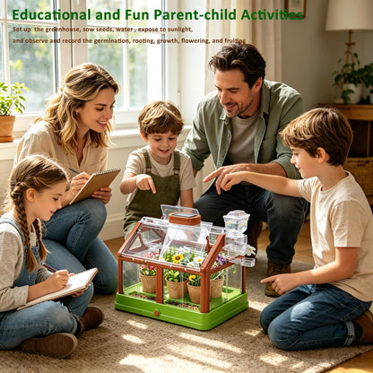 EXBEPE Kids Plant Growing Kit Greenhouse Growing Set Terrarium Kit Kids Science Educational DIY Plant Gardening Toy, Living Greenhouse with Solar Panel, Indoor Gardening Kit