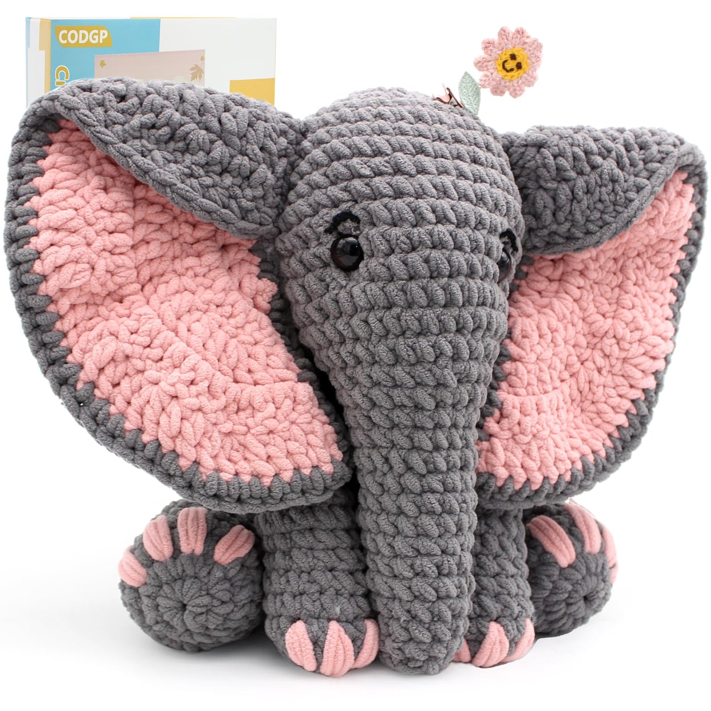 CODGP Crochet Kit for Beginners,13in Crochet Animal Kit Elephant,Crochet Starter Kit Gift for Adults with Yarn Sets,Amigurumi Crochet Kit with Step-by-Step Video Tutorials