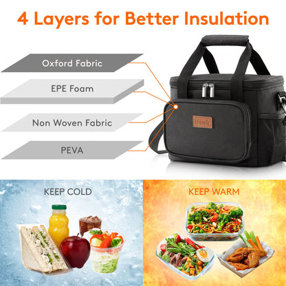 Lifewit Medium Lunch Bag Insulated Lunch Box Soft Cooler Cooling Tote for Adult Men Women, Black 12-Can (9L)