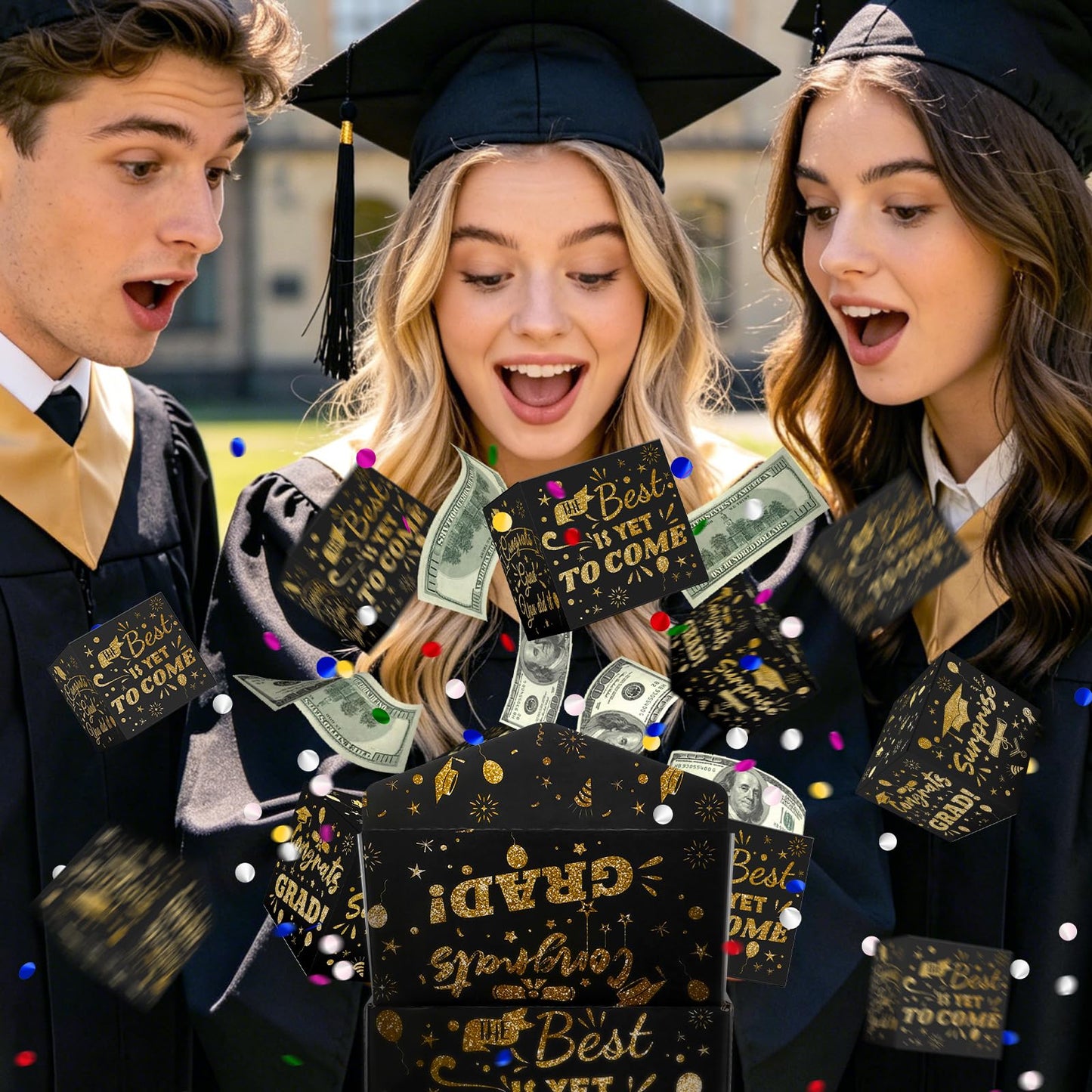 2026 Graduation Surprise Gift Box Explosion, Pop Out Explosion Gift Box with Bounce Money Holder and Confetti, Halloween Thanksgiving Christmas Graduation Gifts for Women, High School College Graduation Party Favors