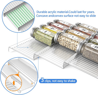 Spice Drawer Organizer, 4 Tier Clear Acrylic Rack for Kitchen, Expandable from 13" to 26" Spice Rack Tray (8 Pcs Clear)