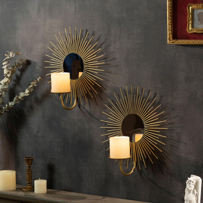 AIM & GGKK Wall Candle Sconce Holder,Set of 2 Mirror Wall Mounted Metal Candle Holder for Home,Living Room, Dining Room,Rustic Farmhouse Boho Decorations