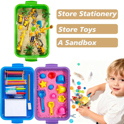 SailStart 4 Qt (3.8L) Sensory Bin With Lid - 3 Pack, Stackable Storage Sensory Bins with Lids, Portable Sandbox, Organizers Sand, Arts, Crafts, (Blue, Green, Purple)