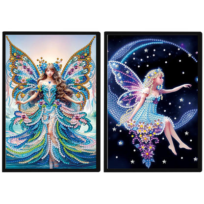 JISHSHAY 2 PCS Diamond Art Notebook Journal Fairy Elf Diamond Painting Note Book Gem Art Sketchbook Mosaic Kits for Adults Diary Gem Painting Leather Journal A5 Notebook with Special Shaped Drills
