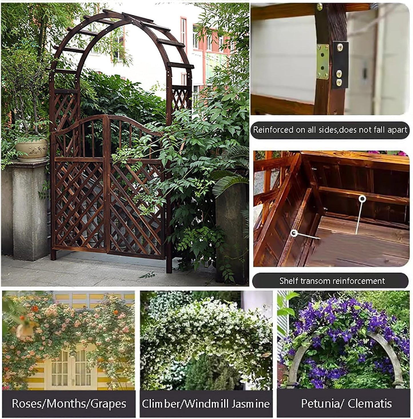 Wooden Garden Arbor Arch for Climbing Plants, Outdoor Wedding Ceremony Trellis, 4.5ft×7.4ft Brown Pergola for Backyard Lawn Party Decoration Brown 4.5ft×7.4ft