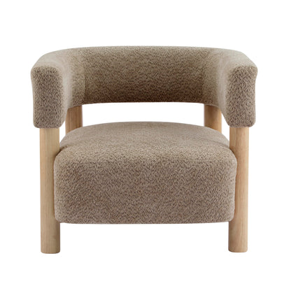 Christopher Knight Home Carly Low Profile Accent Chair, Round Backrest Side Chair, Living Room Armchair with Boucle Fabric Cushion,Comfy Reading Chair for Bedroom,Wooden Single Lounge Sofa,Light Camel
