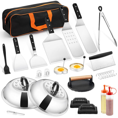 Griddle Accessories Kit, HaSteeL 20Pcs Flat Top Grill Accessories for Camping, Professional ABS Griddle Spatula Grill Tools Set with Melting Dome for Teppanyaki BBQ Outdoor, Perfect Grilling Gifts