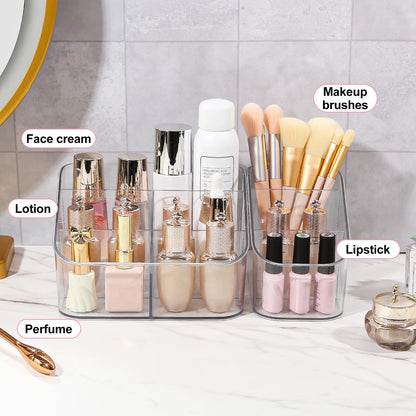DASITON 3 Slots Makeup Brush Holder, Acrylic Make Up Brush Holder Organizer for Vanity, Bathroom Countertop, Small Makeup Organizer Brush Cup Cosmetic Brushes Storage, Pen Holder for Desk (Clear S)