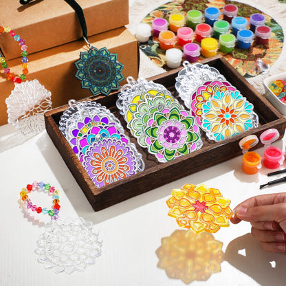 WinnerWhy 30 Sets Spring Mandala Suncatchers Crafts for Adults, Easter Holi DIY Stained Glass Art Kits Paint Your Own Window Ornaments for Mother's Day Party Birthday Activity Home Decor