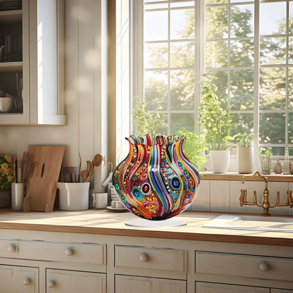 JJFox DIY Tabletop Diamond Art Painting Kit，Special Shaped Rhinestone Desk Placement Ornament，Home Stand Up Gem Painting Craft Kit，Gift,Double Sided. (Vase-1)